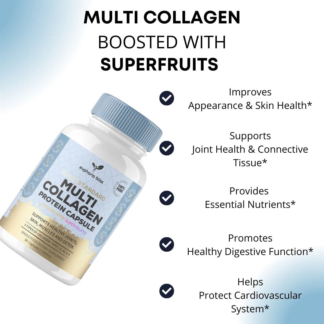 High Strength Multi Collagen 1400MG Tablets with Turmeric & Kelp, Skin, Hair, Nails Euphoria Bliss buy supplements canada