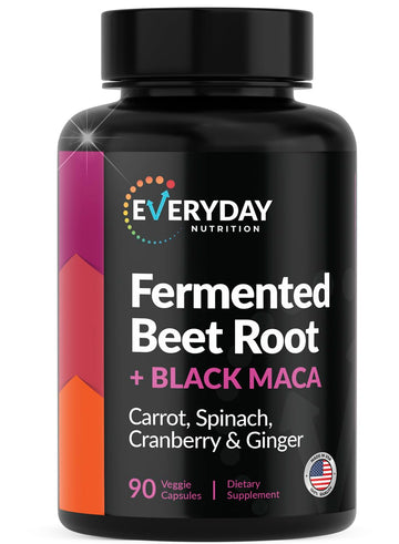 EVERYDAY NUTRITION Organic Fermented Beet Root & Black Maca Capsules with Carrot, Spinach, Cranberry & Ginger | Superfood for Energy, Stamina & Wellness | 90 Veggie Capsules | Made in USA EVERYDAY NUTRITION buy supplements canada