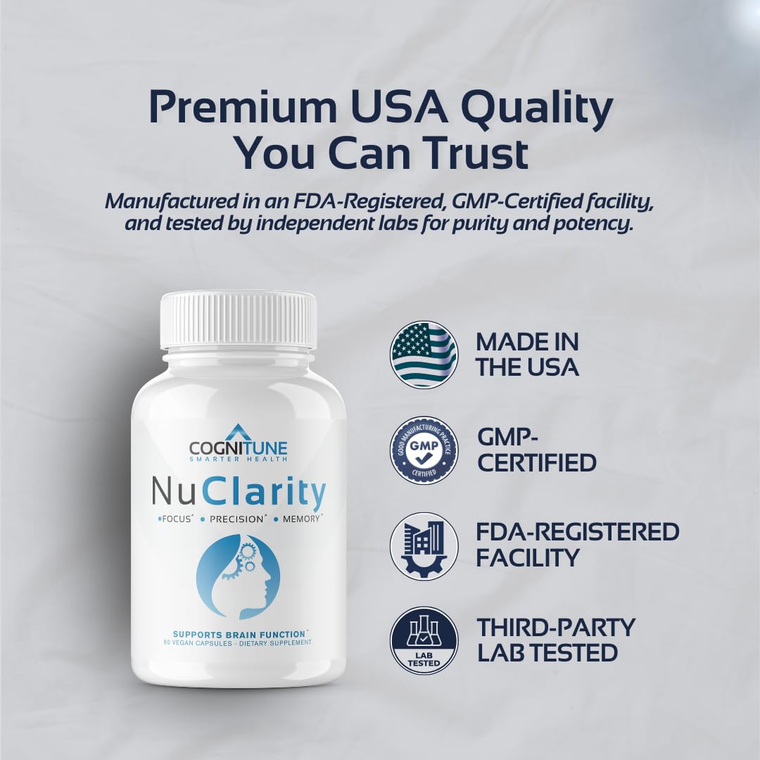 CogniTune NuClarity Brain Supplement for Memory and Focus - Caffeine-Free Nootropic for Mental Clarity Without Jitters - with Ginkgo Biloba, Bacopa Monnieri, Alpha-GPC for Cognitive Support CogniTune buy supplements canada