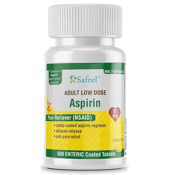 Safrel Generic Bayer Baby Aspirin 81 mg (500 Enteric Coated Tablets) | Adult Low Dose Strength Safe Pain Reliever (NSAID) for Minor Aches | Value Pack Safrel buy supplements canada