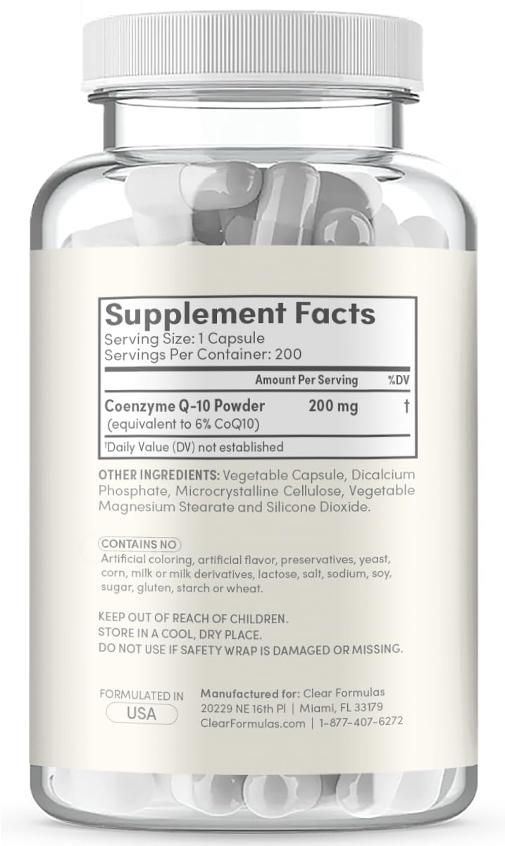 Clear Formulas CoQ10 200mg 200 Capsules Quick Absorption Non-GMO Clear Formulas buy supplements canada