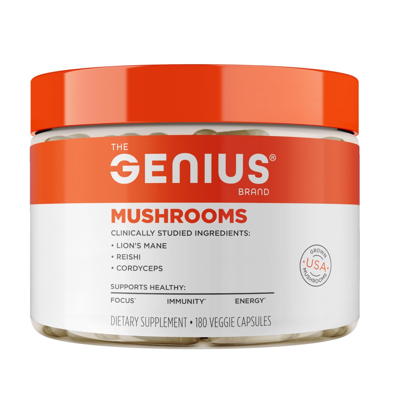 Genius Mushroom Supplement - Full-Spectrum Lion’s Mane, Cordyceps, Reishi -Daily Brain Nootropic for Energy, Focus, Memory & Overall Wellness - 180 Capsules – Organic for Mental Clarity & Performance The Genius Brand buy supplements canada