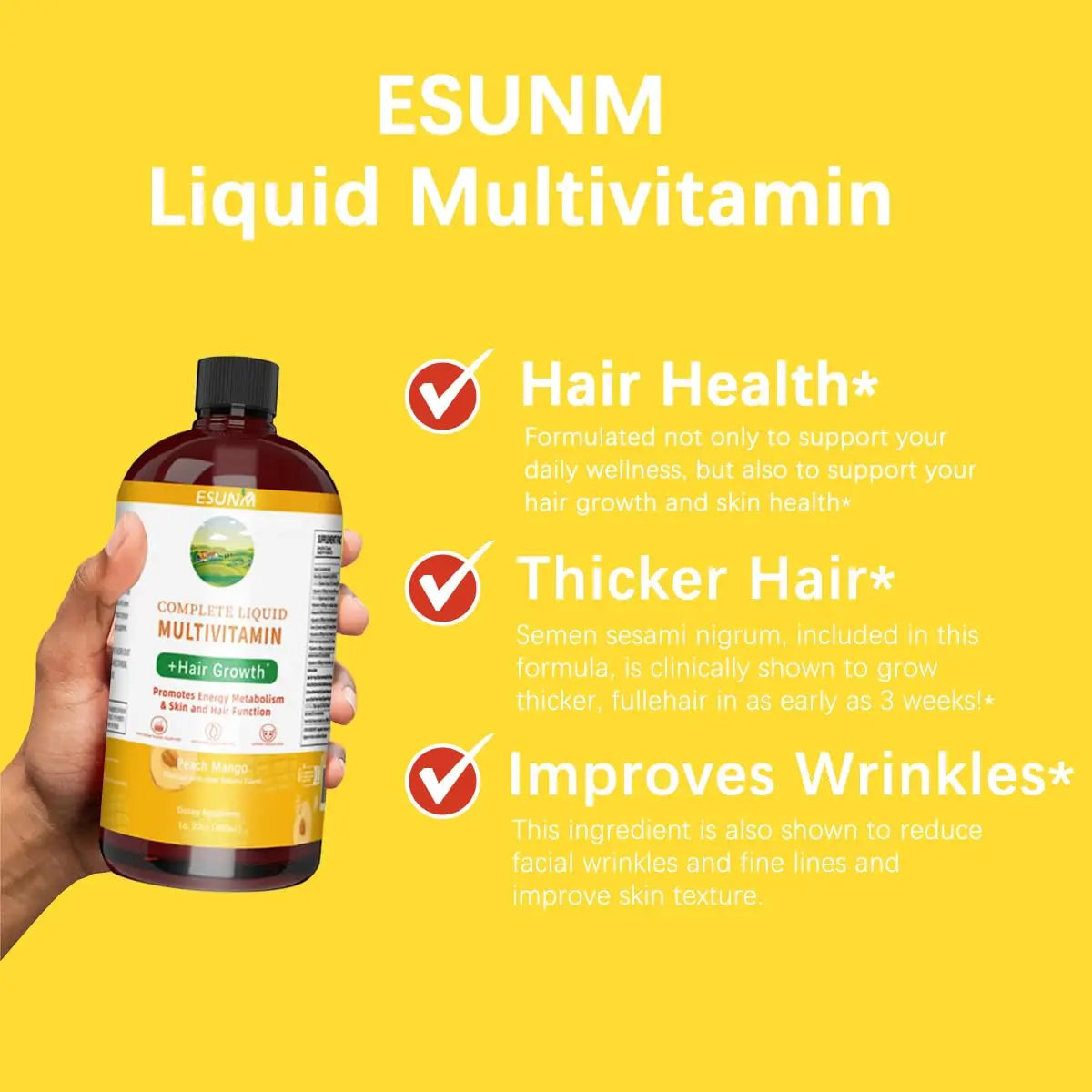 ESUNM Complete Liquid Multivitamin + Hair Growth, Promotes Energy Metabolism& Skin and Hair Function| Vitamin C D | B Vitamins | ESUNM buy supplements canada