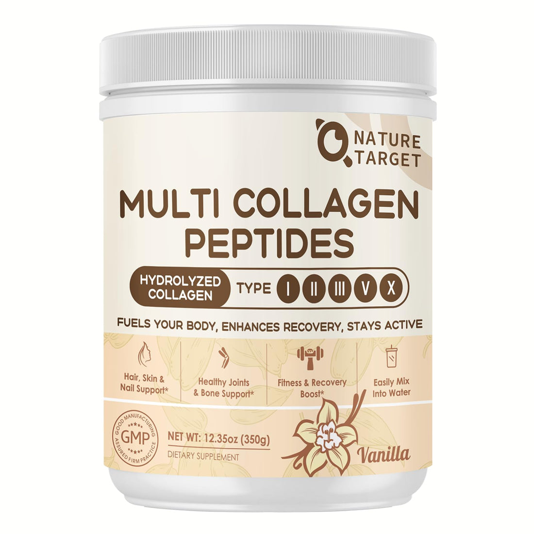 NATURE TARGET Multi Collagen Peptides for Women - Hydrolyzed Collagen Powder with Vitamin C & E - Type I, II, III, V & X Support Skin, Hair & Joint, Vanilla Flavored, 35 Servings NATURE TARGET buy supplements canada