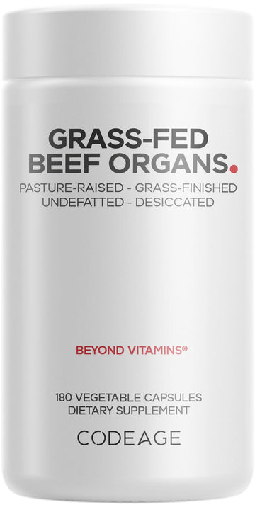 Codeage Grass Fed Beef Organs Supplement – Glandulars Supplements - Freeze Dried, Non-Defatted, Desiccated Liver, Heart, Kidney, Pancreas & Spleen Bovine Pills – Beef Vitamins - Non-GMO -180 Capsules Codeage buy supplements canada