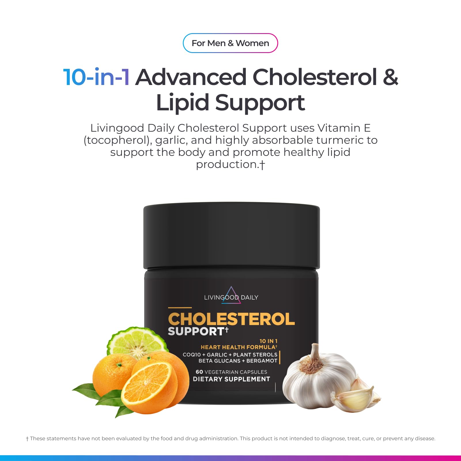 Livingood Daily Cholesterol Support Supplement with Garlic, CoQ10, Vitamin E, Bergamot, Plant Sterols for Body and Heart Health Support, Supports LDL and Triglycerides, Gluten Free, Vegan, 60 Capsules Livingood Daily buy supplements canada