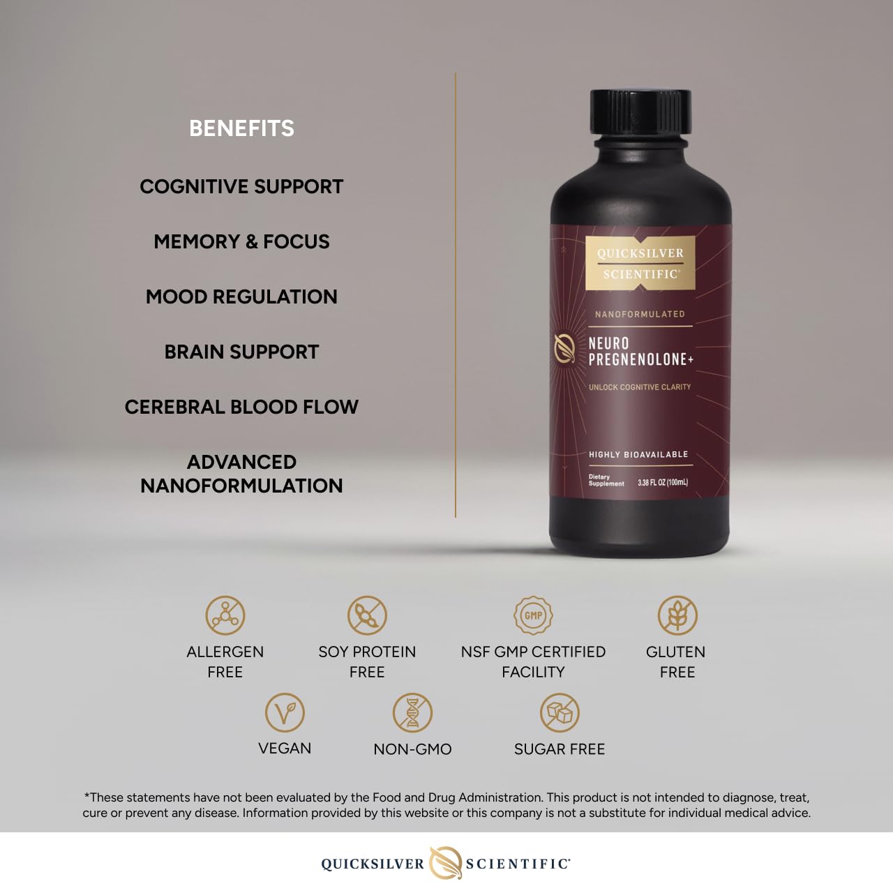 Quicksilver Scientific Neuro Pregnenolone+ - Brain Support Supplement for Neurological Health - Neuroactive Ingredients - Rapid Absorption - Vegan, Sugar-Free & Gluten-Free - 3.38 fl oz (20 Servings) Quicksilver Scientific buy supplements canada