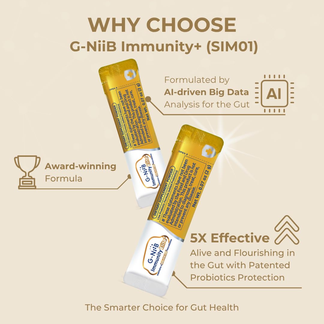 G-NiiB Immunity Elite (SIM01 Synbiotic Formula) - Potent Live probiotics and Added prebiotics to Support Immunity, Regularity, Sleep, Mood, and Skin - 5X More Effective in Reaching the Gut Alive G-NiiB buy supplements canada