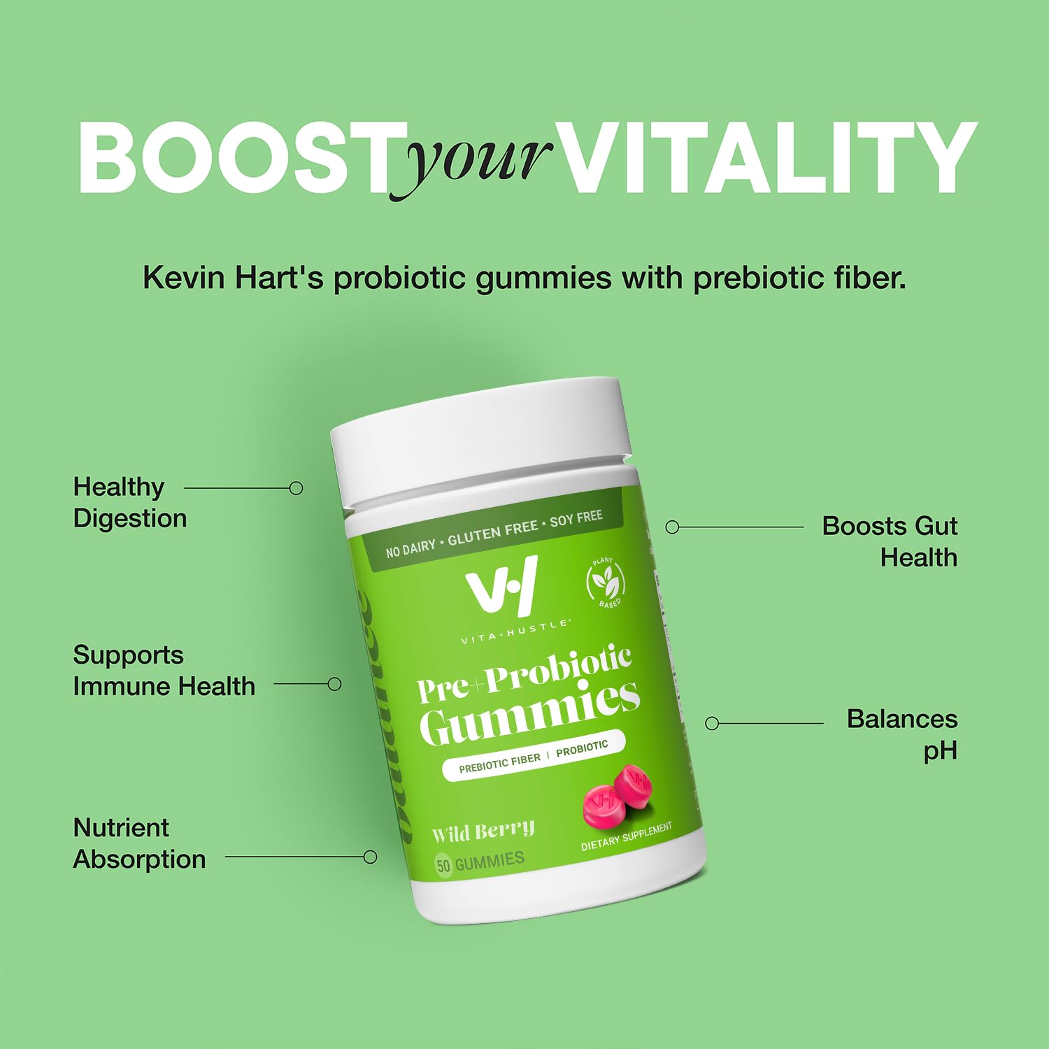 VitaHustle Probiotic Gummies + Prebiotics by Kevin Hart with Chicory Root Inulin Fiber VitaHustle buy supplements canada