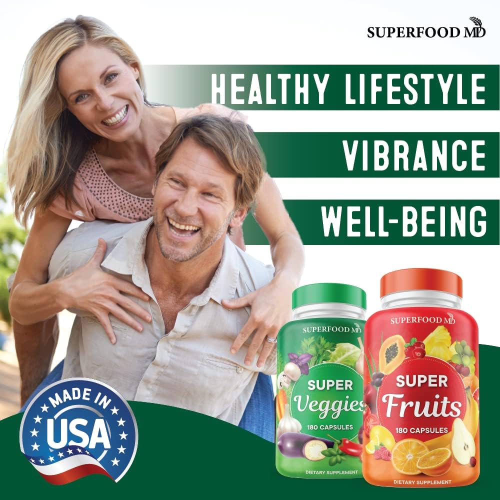 Superfood Fruit and Veggie Supplement - 360 Whole Super Fruit and Vegetable Supplements & Vitamin with Beta-Carotene, Soy Free- 180 Count (Pack of 2) Superfood MD buy supplements canada