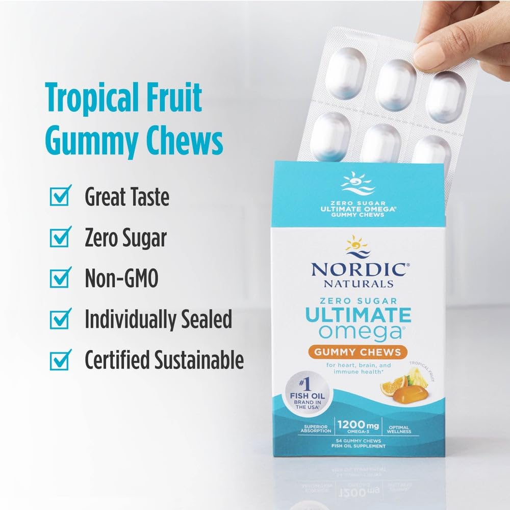 Nordic Naturals Zero Sugar Ultimate Omega Gummy Chews - Tropical Fruit - 54 Gummy Chews - Non GMO - Optimal Wellness - 27 Servings Nordic Naturals buy supplements canada