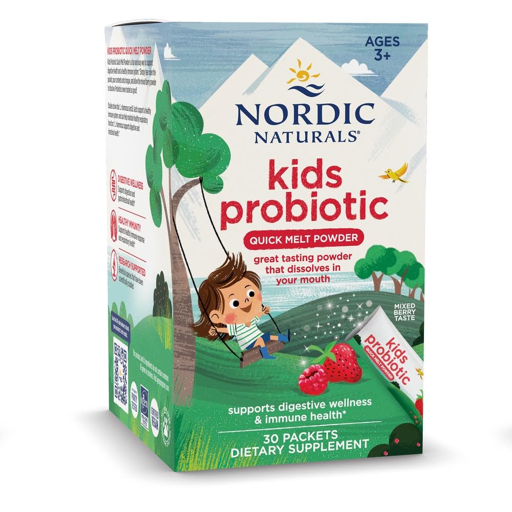 Nordic Naturals Kids Probiotic Quick Melt Powder, Mixed Berry - 30 Packets - 3 Billion CFU - Digestive Wellness, Immune Support - Non-GMO, Vegan - 30 Servings Nordic Naturals buy supplements canada