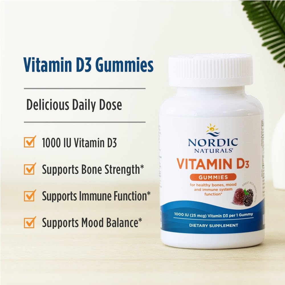 Nordic Naturals Vitamin D3 Gummies, Wild Berry - 120 Gummies - 1000 IU Vitamin D3, 1.4 mg Iron - Great Taste - Healthy Bones, Mood & Immune System Function - Non-GMO - 120 Servings Nordic Naturals buy supplements canada