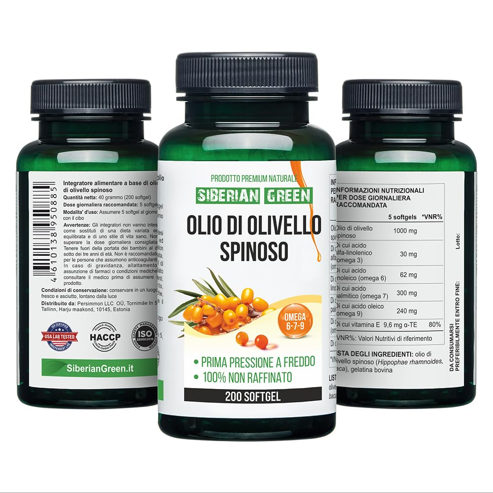 Siberian Sea Buckthorn Oil Capsules 200 Softgels | from Wild-harvested Siberian Sea Siberian Green buy supplements canada