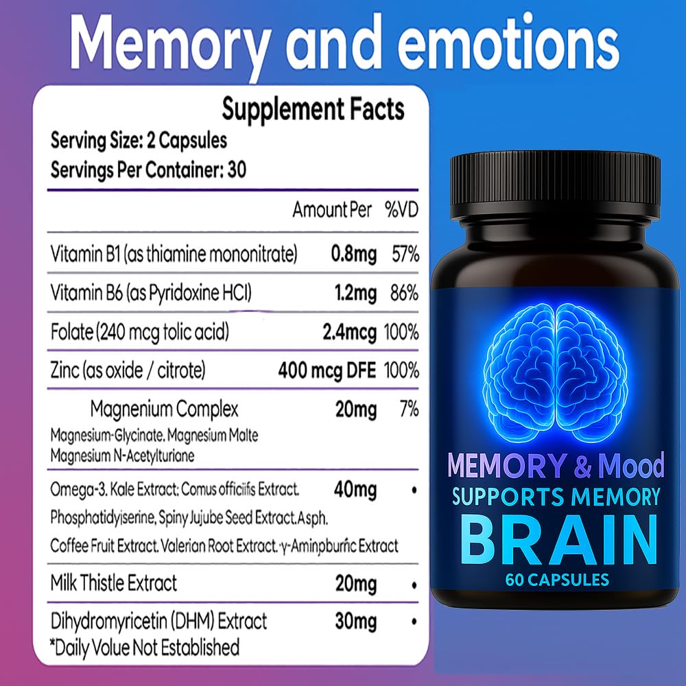 Nootropic Brain Supplements for Memory and Focus, Cognitive Support Formula with B Vitamins, Folate & Dihydromyricetin – Mental Clarity & Daily Performance, 60 Capsules (1) DFTLUUE buy supplements canada