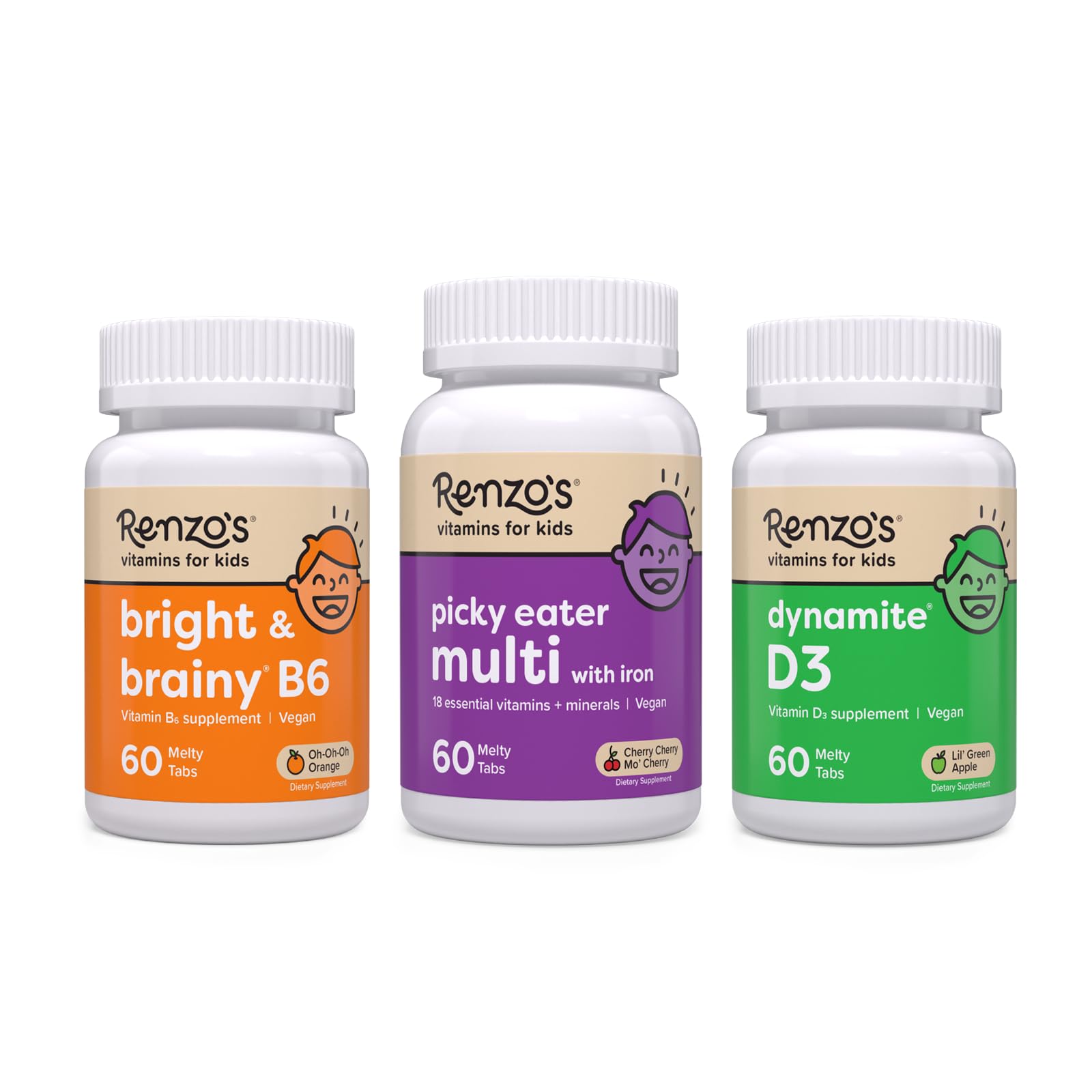 Renzo's Vitamins Adventurous Kid Bundle - Picky Eater Kids Multivitamin, Vitamin D3 for Kids, and Bright & Brainy Vitamin B6 Renzo's buy supplements canada