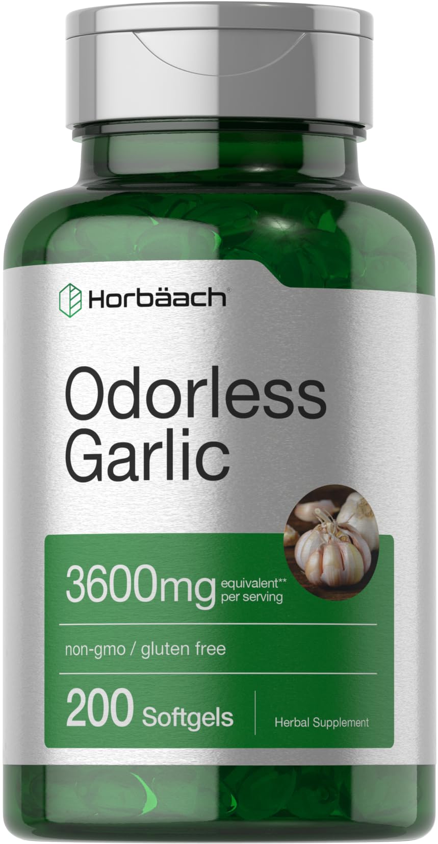 Horbäach Odorless Garlic Softgel Supplement | 200 Count | Ultra Potent Concentrated Herbal Extract | Non-GMO & Gluten Free Horbäach buy supplements canada