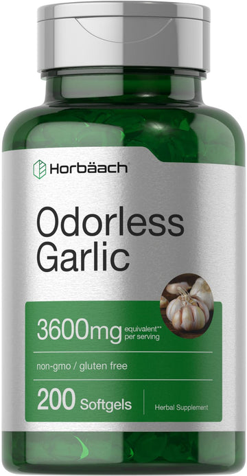 Horbäach Odorless Garlic Softgel Supplement | 200 Count | Ultra Potent Concentrated Herbal Extract | Non-GMO & Gluten Free Horbäach buy supplements canada