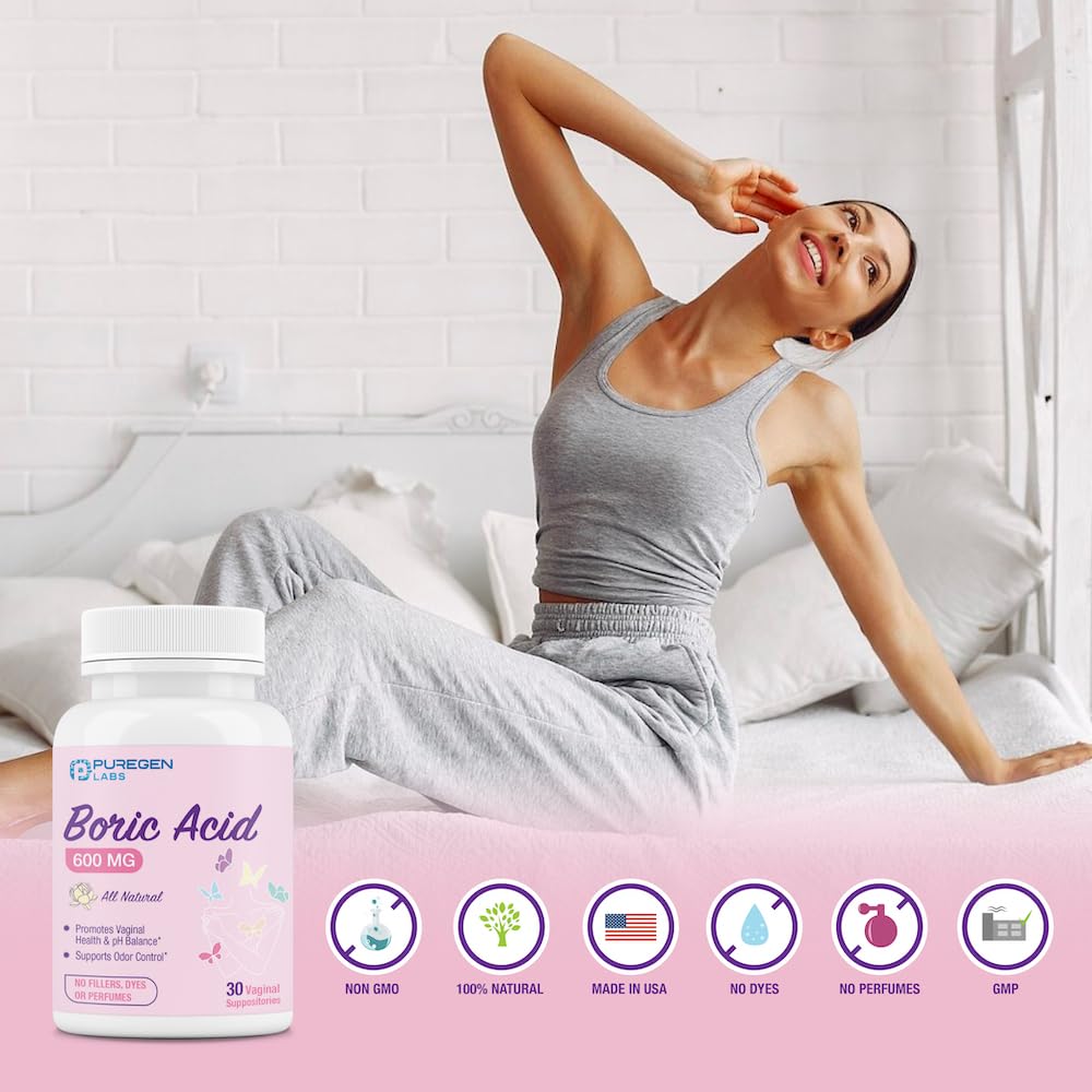Puregen Labs Boric Acid 600 mg Vaginal Suppositories - 100% Pure | All Natural Without Dyes or Fillers P Puregen Labs buy supplements canada