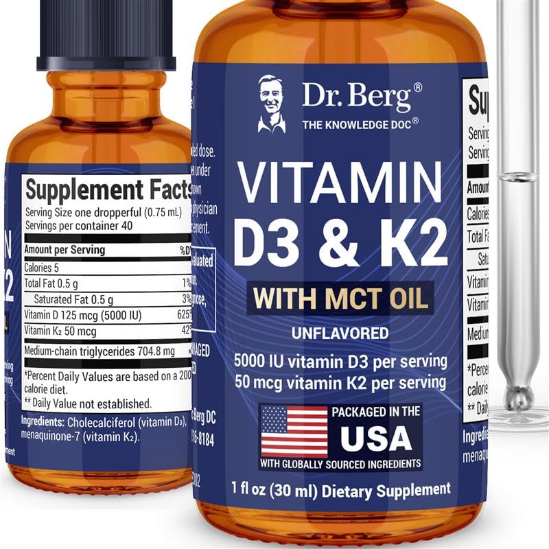 Dr. Berg Maximum Strength Vitamin D3 K2 Liquid Drops with MCT Oil – 5,000 IU Liquid Vitamin D3 with K2 – Supports Strong Bones, Heart, Energy, Immunity, and Overall Vitality* - Unflavored 1 Fl Oz Dr. Berg Nutritionals buy supplements canada