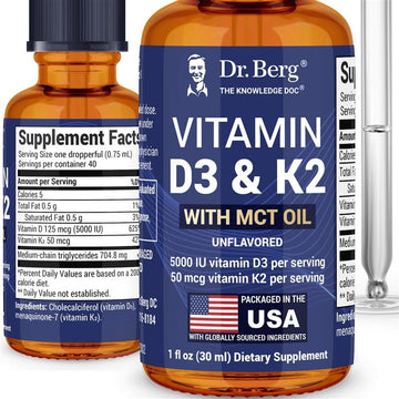 Dr. Berg Maximum Strength Vitamin D3 K2 Liquid Drops with MCT Oil – 5,000 IU Liquid Vitamin D3 with K2 – Supports Strong Bones, Heart, Energy, Immunity, and Overall Vitality* - Unflavored 1 Fl Oz Dr. Berg Nutritionals buy supplements canada