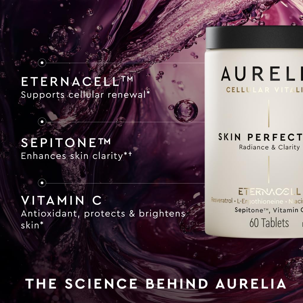 AURELIA Skin Perfection | Advanced Cellular Anti-Aging Supplement | Enhance Skin Clarity, & Tone | with Zinc, Resveratrol, Niacinamide, Ergothioneine, & Vitamin C AURELIA buy supplements canada