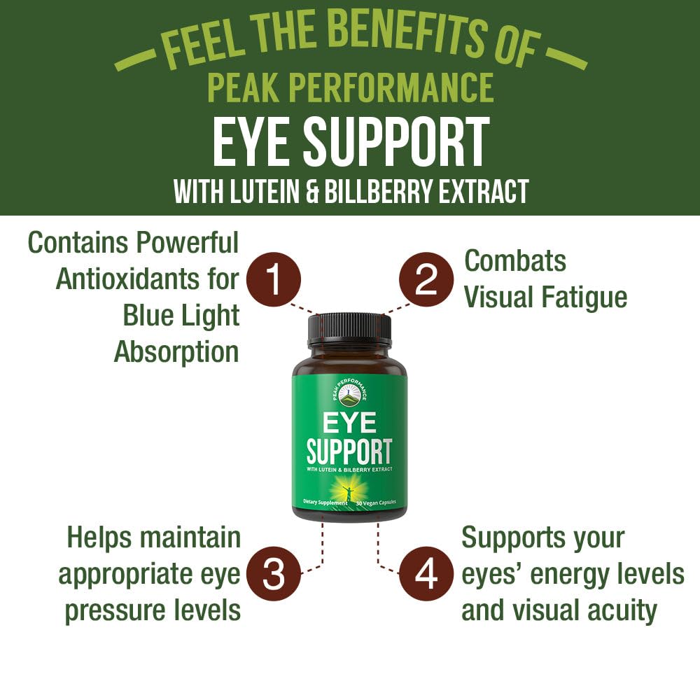 Peak Performance Eye Vitamins - Macular Support Supplement with Lutein, Zeaxanthin, Astaxanthin, Carotenoids, Bilberry Extract. Capsules for Aging Eyes, Computer, Smartphone Users. Avoid Degeneration Peak Performance buy supplements canada