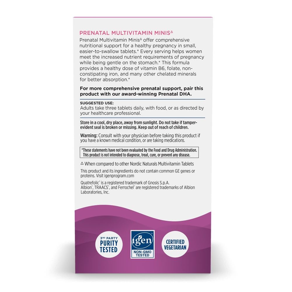 Nordic Naturals Vegetarian Prenatal Multivitamin Minis - 90 Easy to Swallow Tablets - Highly Absorbable Multivitamin and Mineral Supplement to Support Pregnancy - Non-GMO, 30 Servings Nordic Naturals buy supplements canada