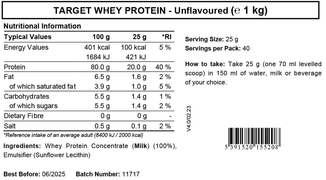 Whey Protein Powder | Unflavoured | Target Whey Protein by ROS Nutrition | 1 Kg | 40 Servings ROS Nutrition buy supplements canada