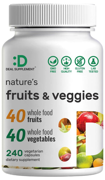 Nature’s Fruits & Veggies Supplement, 240 Veggie Capsules – 80 Whole Food Superfoods for Daily Balance – 40 Fruits with 40 Vegetables and Greens – Non-GMO, Gluten Free DEAL SUPPLEMENT buy supplements canada