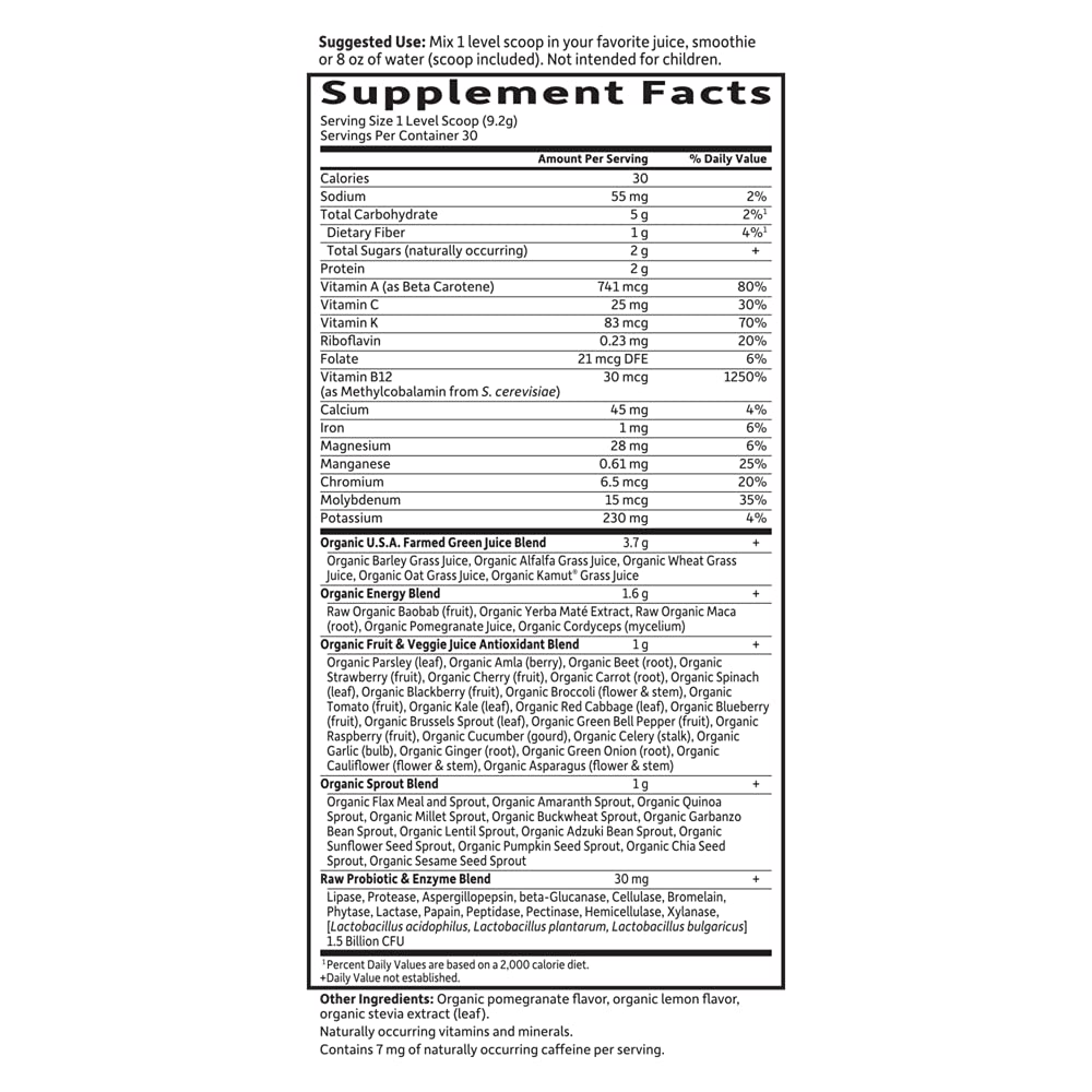 Garden of Life Raw Organic Perfect Food Energizer Juiced Green Superfood Powder - Yerba Mate Pomegranate, 30 Servings, Green Superfood Powder & Probiotics, Gluten Free Whole Food Greens Supplements Garden of Life buy supplements canada