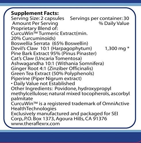 Theraflex RX® Capsules for Relief of Joint & Muscle Discomfort, Mobility and Healthy Inflammation Response with Patented Curcuwin® Turmeric Extract, Boswellia, Ashwaganda, 60 Capsules Theraflex RX buy supplements canada