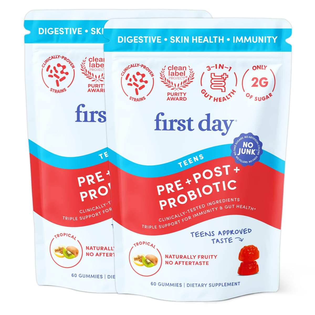FIRST DAY Teens’ Gut Sustainer Tribiotic Gummies – 3-in-1 Prebiotic, Probiotic & Postbiotic Supplement – Supports Digestive, Skin, Oral & Immune Health, Nutrient Absorption & Growth – 60-Day Supply FIRST DAY buy supplements canada
