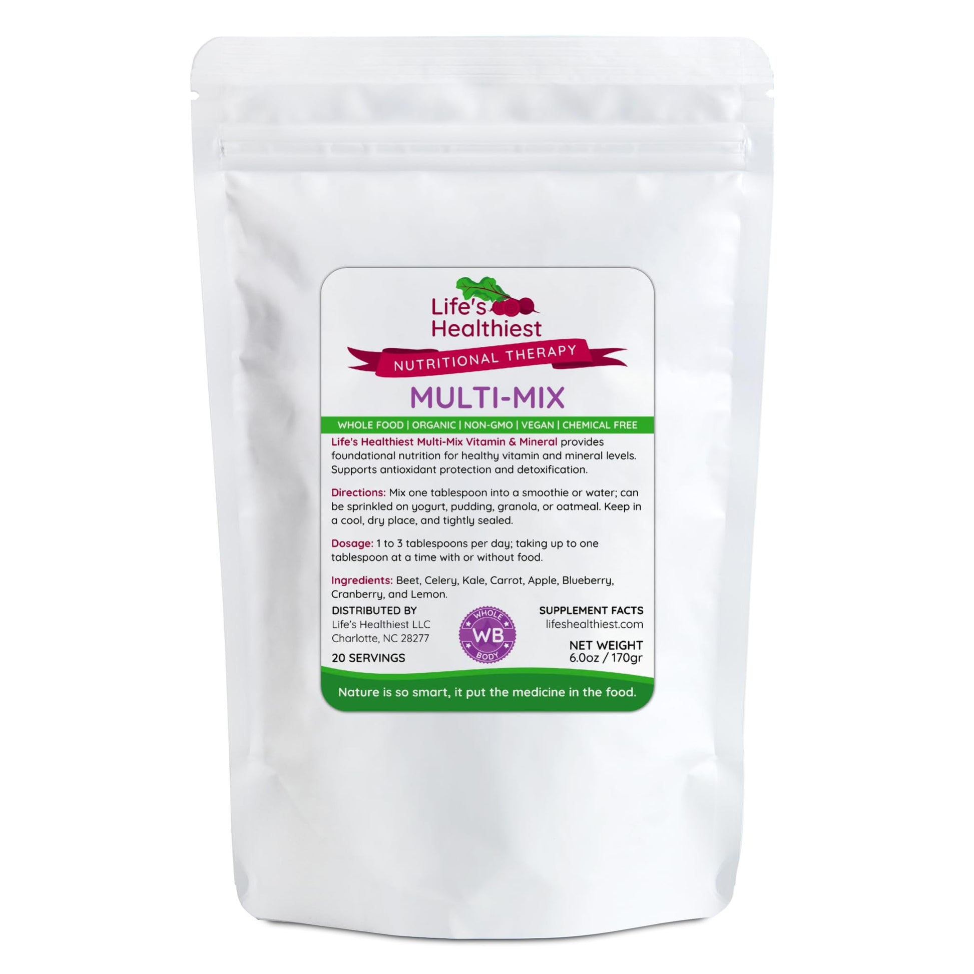 The Beet Lady Life's Healthiest Multi Mix Vitamin & Mineral Whole Food Therapy Blend with Real Fruit & Vegetables. Organic, Plant-Based, Non-GMO. 6 oz The Beet Lady buy supplements canada
