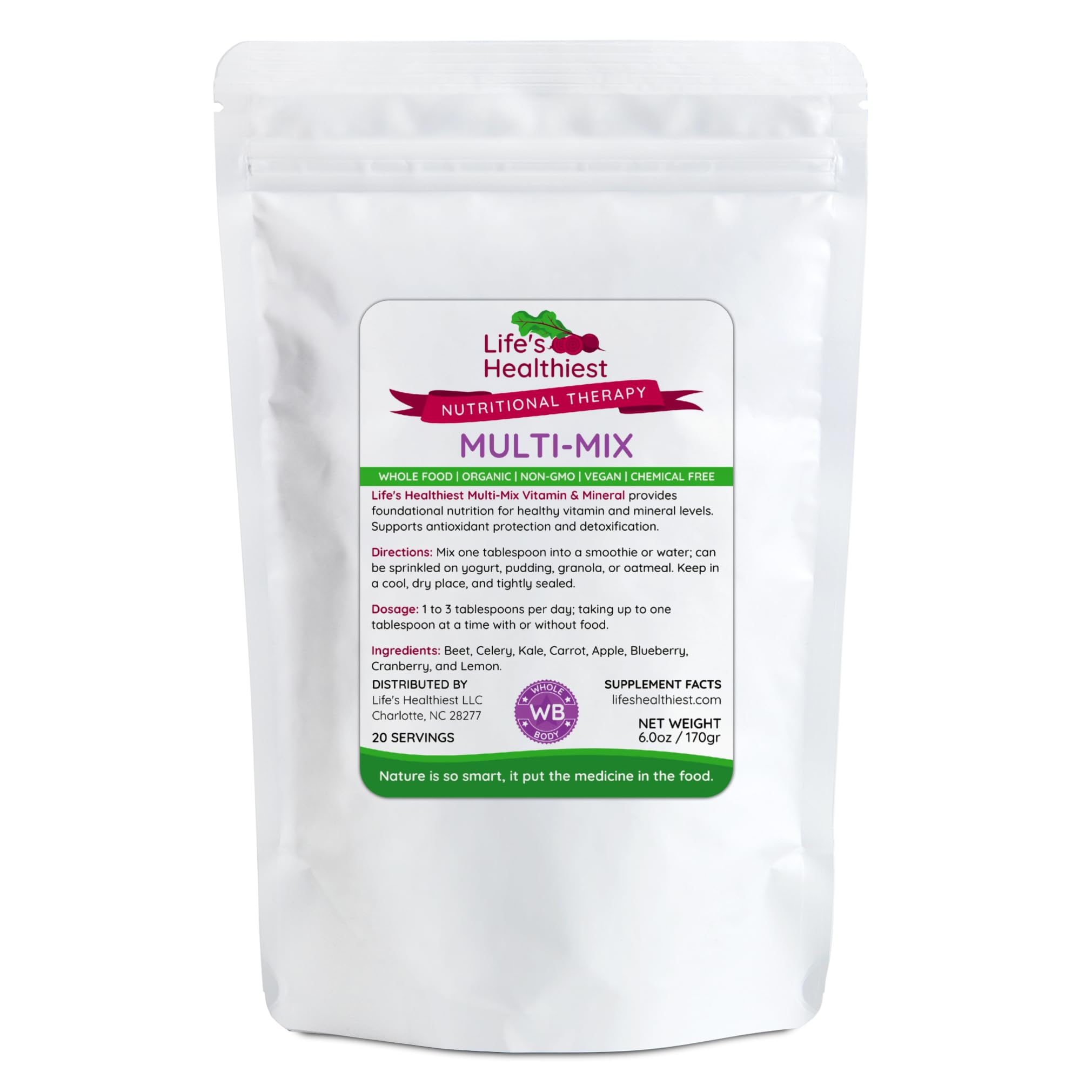 The Beet Lady Life's Healthiest Multi Mix Vitamin & Mineral Whole Food Therapy Blend with Real Fruit & Vegetables. Organic, Plant-Based, Non-GMO. 6 oz The Beet Lady buy supplements canada