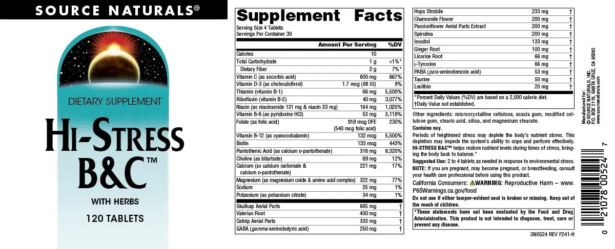 Source Naturals Hi-Stress B&C with Herbs - 120 Tablets Source Naturals buy supplements canada