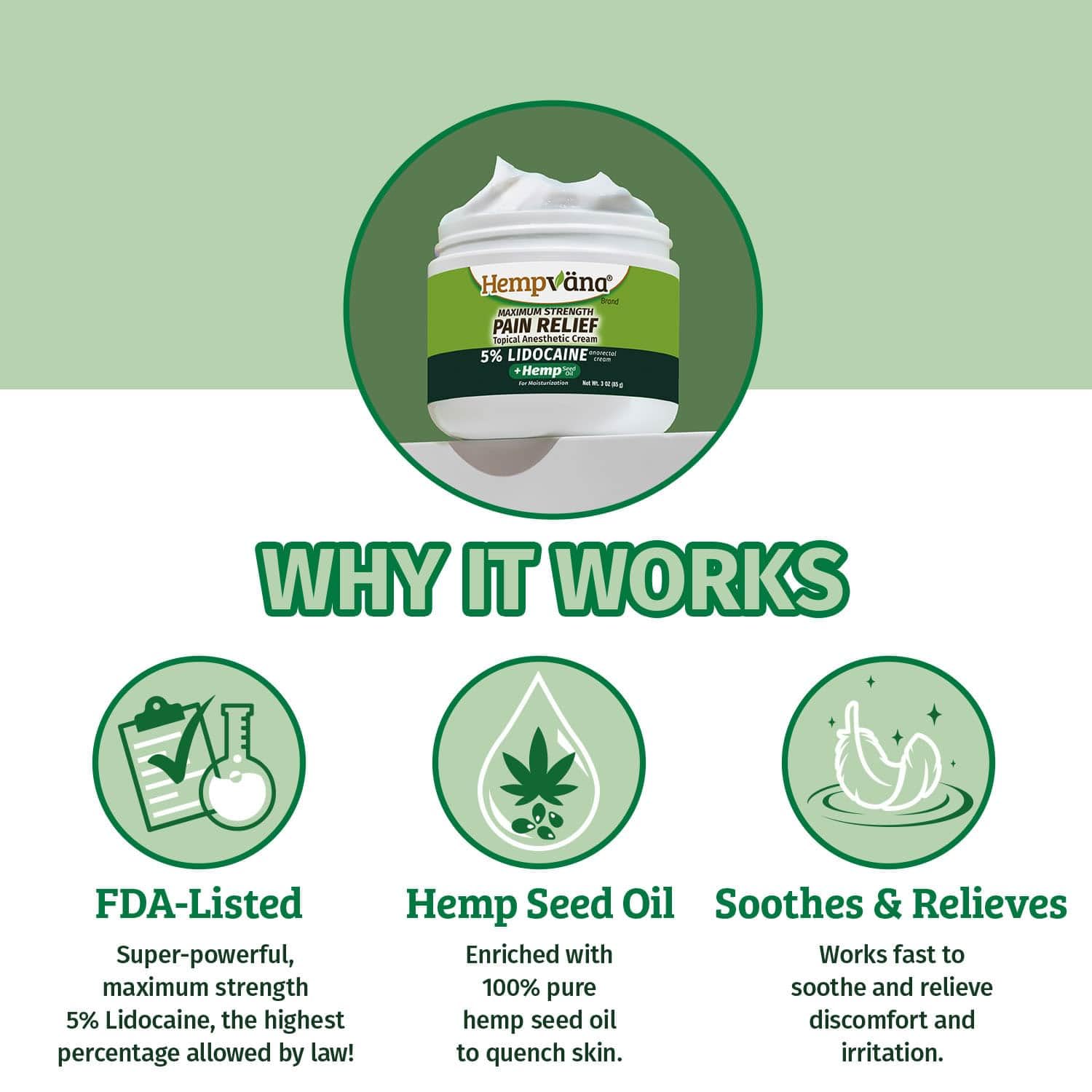 Hempvana 5% Lidocaine Relief Cream, Maximum Strength, AS-SEEN-ON-TV, Strong Cream, Numbs Irritated Nerves for Fast Anorectal Relief, Non-Greasy, Targeted Long-Lasting Relief. Enriched with Hemp, 3 Oz Hempvana buy supplements canada