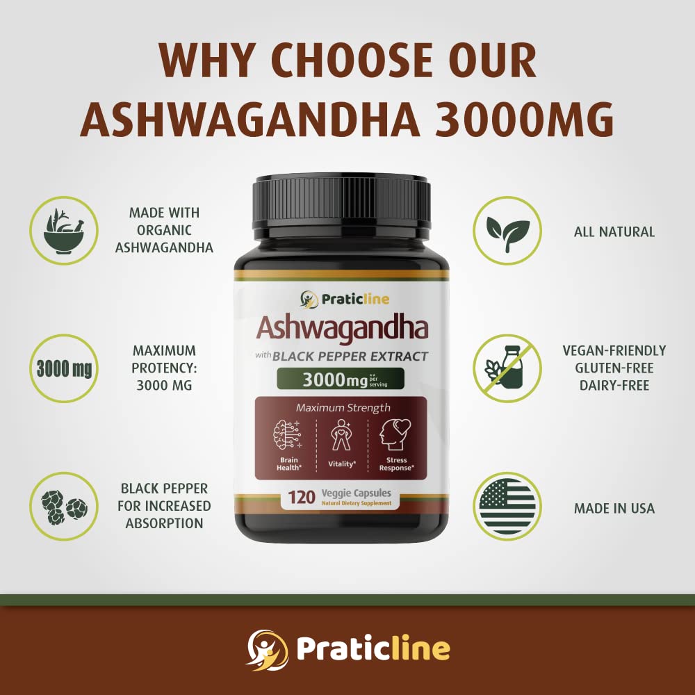PRATIC LINE Ashwagandha Capsules 3,000 mg - 120 Vegan Cap Made with Organic PRATIC LINE buy supplements canada