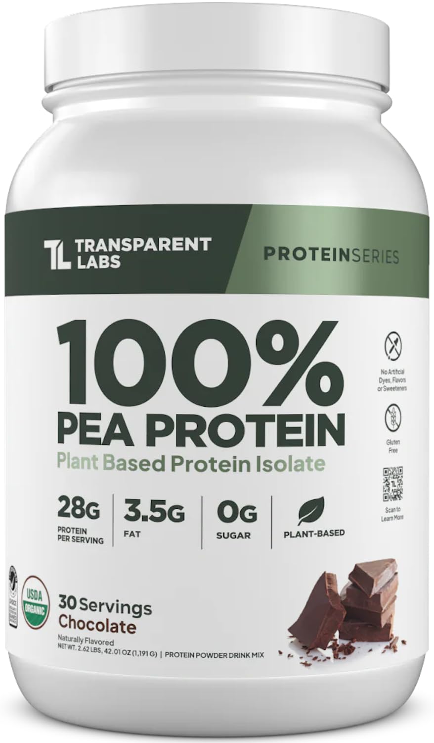 Transparent Labs 100% Pea Protein Powder - 28g Organic Plant Protein per Serving, Clean Pea Isolate Powder, USDA Organic, Vegan, Gluten-Free, Sugar-Free, Non-GMO - 30 Servings, Chocolate Transparent Labs buy supplements canada