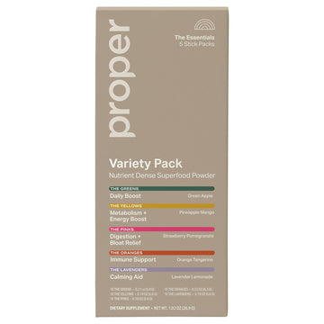 Proper The Essentials Super Foods Powder 5-Stick Variety Pack - Super Greens, Gut Health, Metabolism & Energy, Calm Magnesium Powder & Immune Support Supplement Packs Proper buy supplements canada