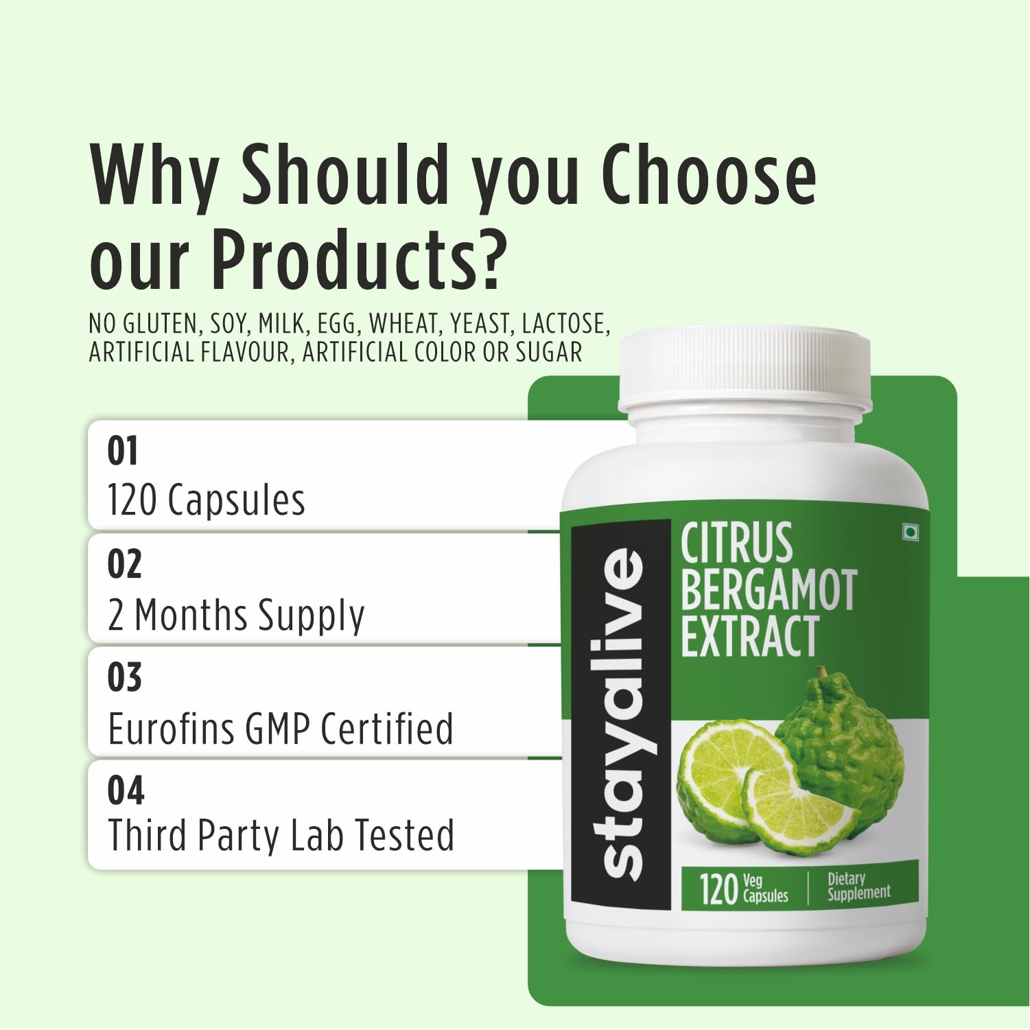 STAY ALIVE Citrus Bergamot Capsules 1000mg, 30:1 Super Extract with 50% Polyphenolic Flavanones, 120 Pills, Citrus Bioflavonoids Supplements for Women & Men | Non-GMO, Gluten-Free STAY ALIVE buy supplements canada