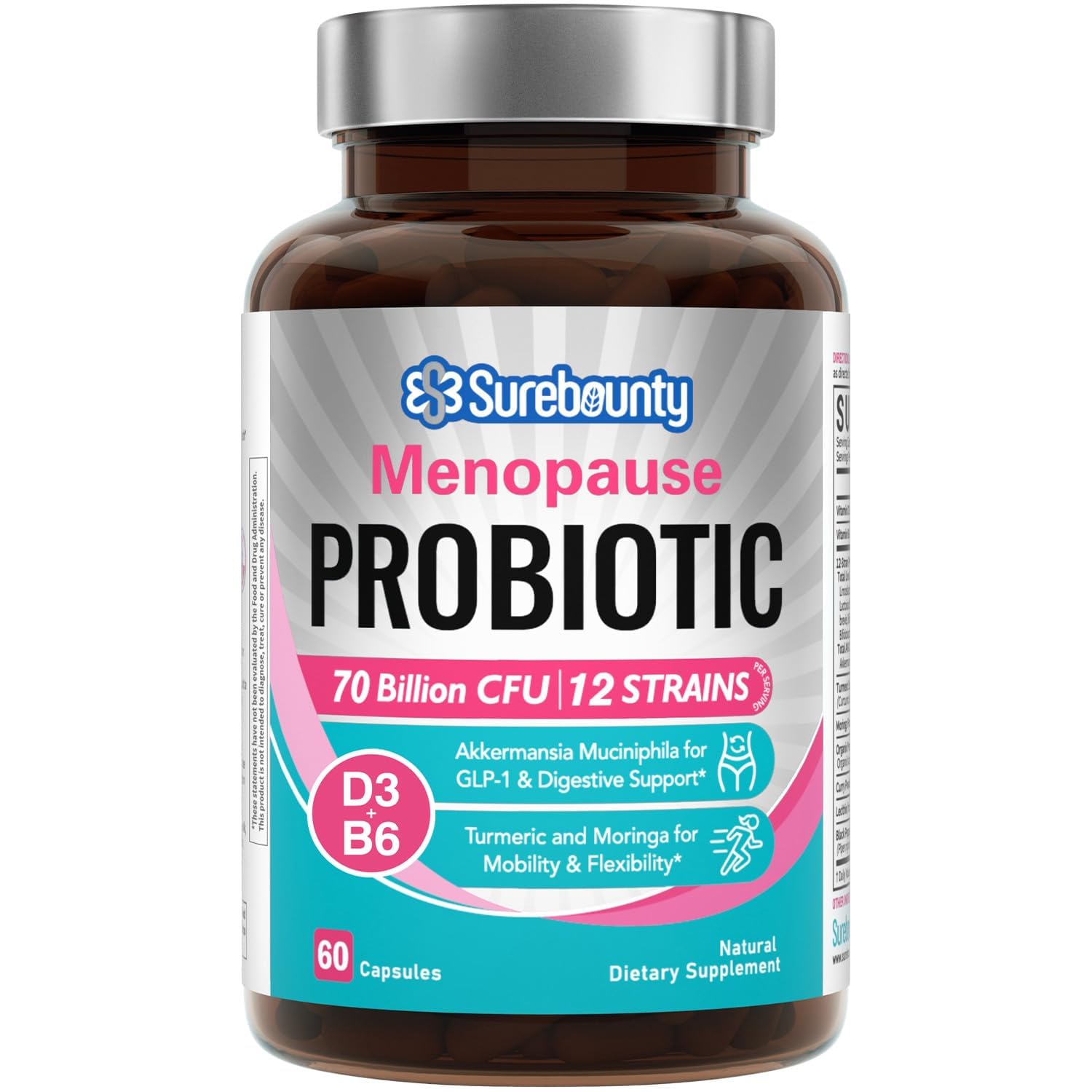 Surebounty Menopause Probiotic Supplement for Women, 70 Billion CFU, with Akkermansia Muciniphila, Vitamins B6 & D3, Botanicals, for Hormone Balance, Hot Flashes, Night Sweats, Gut Health, 60 Capsules Surebounty buy supplements canada