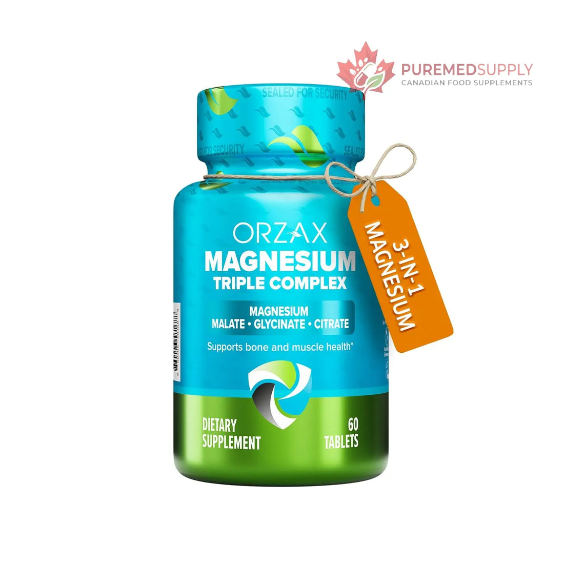 ORZAX Magnesium Triple Complex | Magnesium Glycinate, Citrate, Malate | Vegan, Gluten Free, Dairy Free, Halal | 200 mg of Triple Complex Magnesium for Muscles & Energy for Women and Men | 60 Tablets ORZAX buy supplements canada