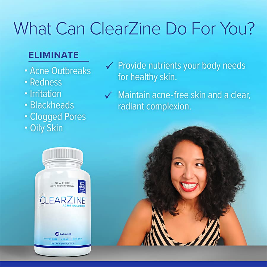ClearZine Acne Pills for Teens & Adults | Clear Skin Supplement, Vitamins for Hormonal & Cystic Acne | Stop Breakouts, Oily Skin and Zits, 90 Caps ClearZine buy supplements canada