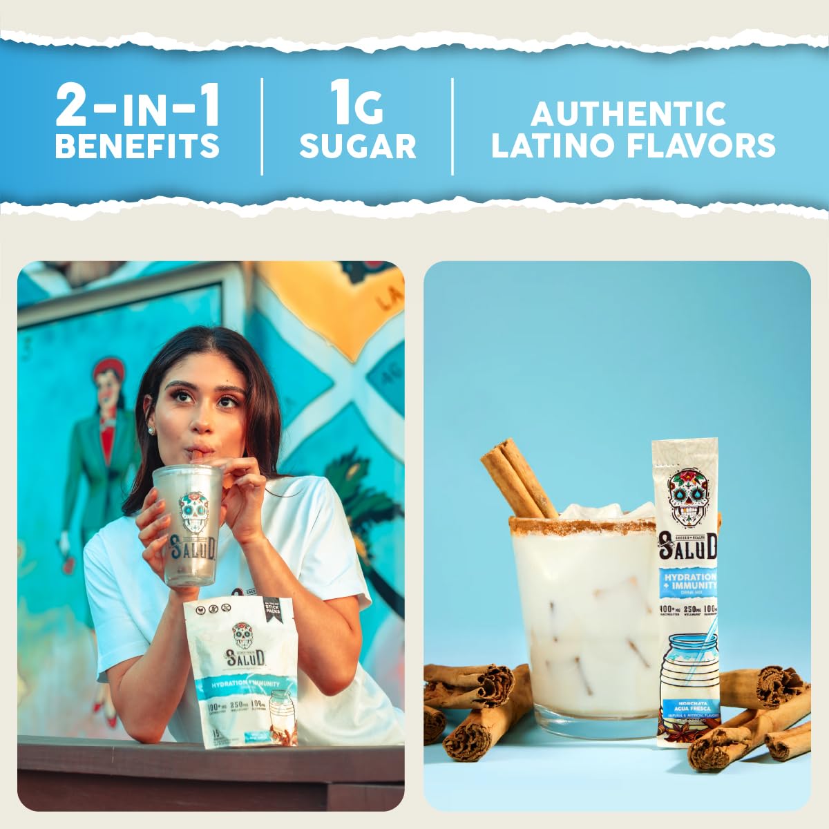 Salud 2-in-1 Hydration Packets + Immunity Electrolytes Powder, Horchata - Agua Fresca Drink Mix, Elderberry, Dairy & Soy Free, Non-GMO, Gluten Free, Vegan Taste Salud buy supplements canada