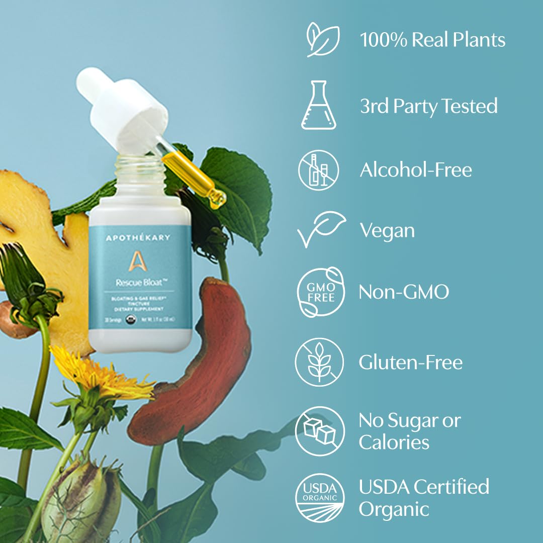 Apothékary Rescue Bloat, Fast-Acting Digestive Drops for Occasional Gas and Bloat Relief, Herbal Liquid Drops with Peppermint, Lemon Balm, Dandelion, Ginger, Turmeric, Made in USA, 1 fl oz 30 Servings Apothékary buy supplements canada