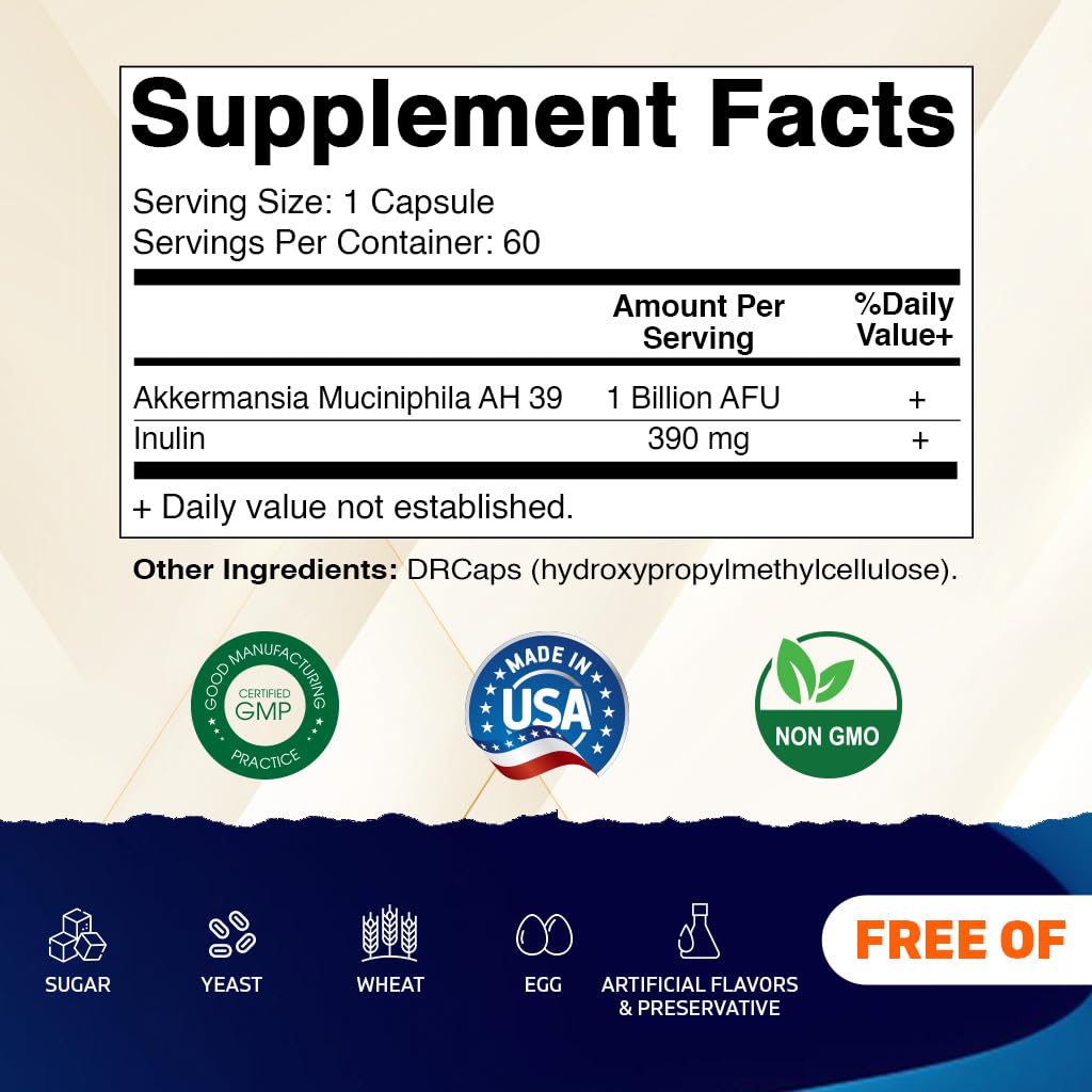 Vitamatic Akkermansia Muciniphila Gut Health - 60 DR Capsules (Delayed Released) - Made with Prebiotic Inulin Fiber Vitamatic buy supplements canada