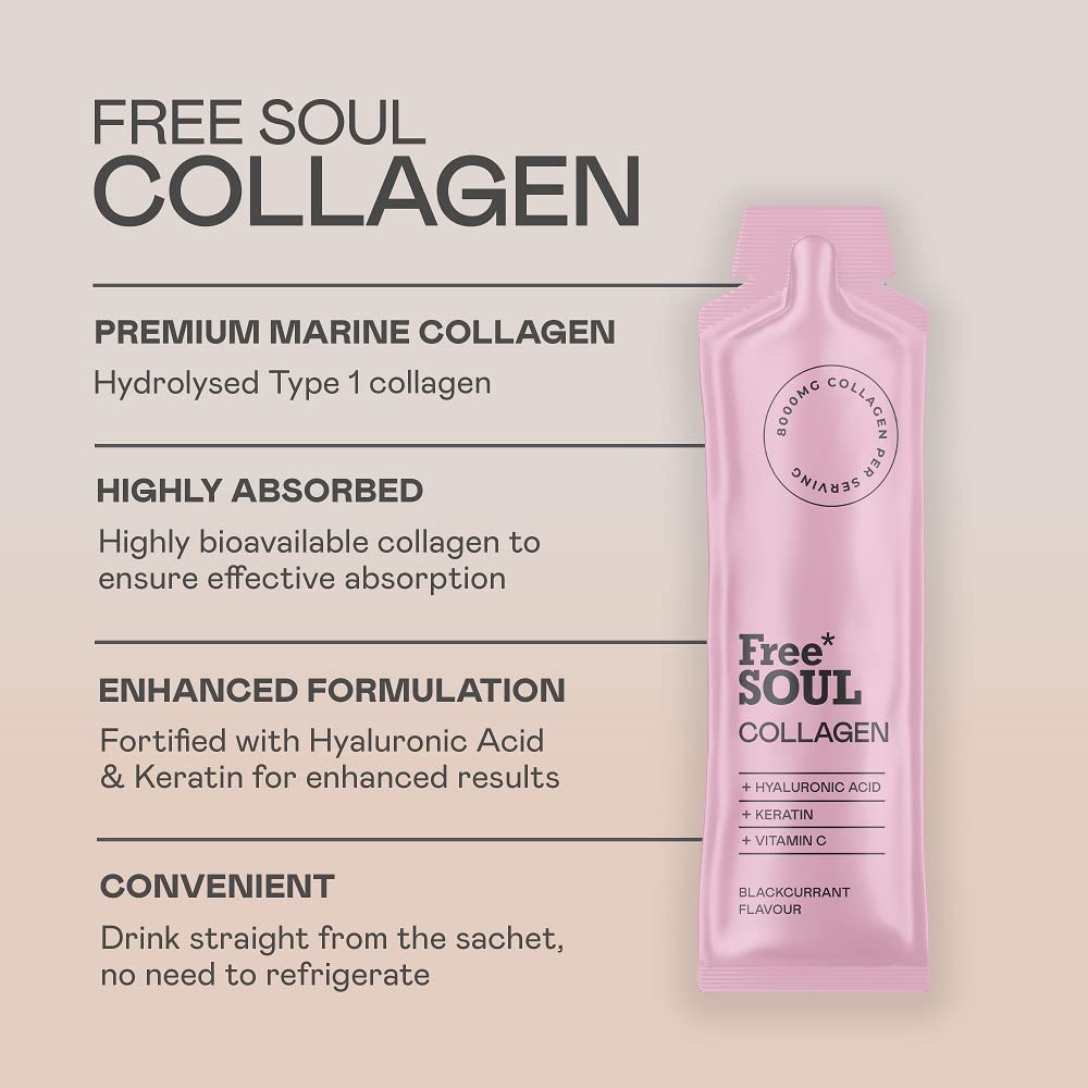 Marine Collagen Liquid 8000mg with Hyaluronic Acid, Keratin, & Vitamin C, 14 x 8000mg Hydrolysed Collagen Free Soul buy supplements canada