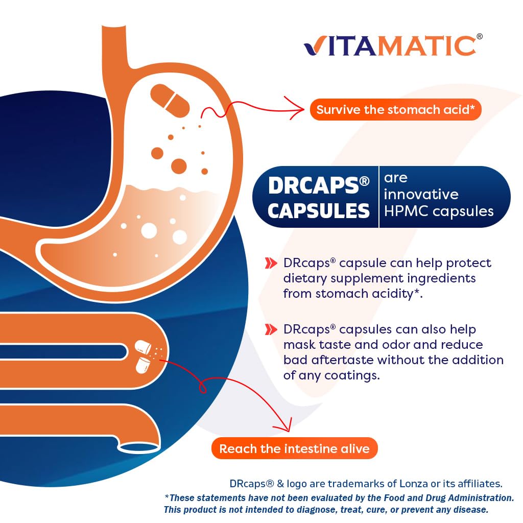 Vitamatic Lactobacillus Plantarum - 20 Billion per DR Capsule - 60 Count - Digestive Support - Made with Prebiotic Inulin Fiber Vitamatic buy supplements canada