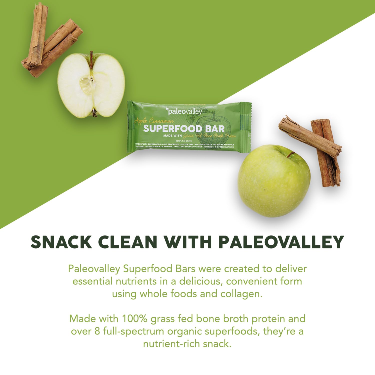 Paleovalley Superfood Bars – Apple Cinnamon– 10 Pack – 9g Protein per Bar – Gluten-Free, Grain-Free, Paleo, Non-GMO – On-the-Go Snack Paleovalley buy supplements canada